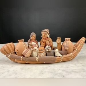 Peruvian Clay Sculpture First Thanksgiving Canoe